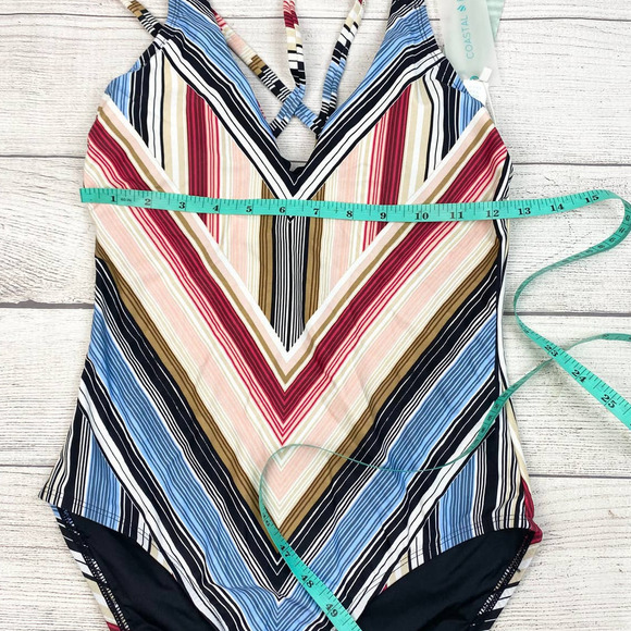 NEW COASTAL BLUE Stripe Strappy Back One Piece Swimsuit XS - Picture 9 of 10